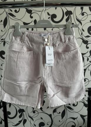 Mango xs 34 шорты розовые лён высокая посадка