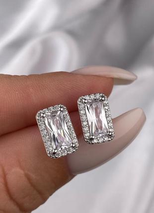 🇺🇦 пусеты серебро 925° покрытие родий, вставка куб.цирконииии, гвоздики гвоздики серьги камушков 0960.10р