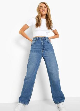 Трендовые широкие/прямые женские джинсы boohoo высокая посадка