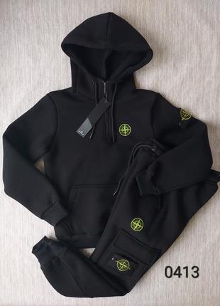 Теплый спортивный костюм stone island для мальчиков 9-14 лет на флисе
