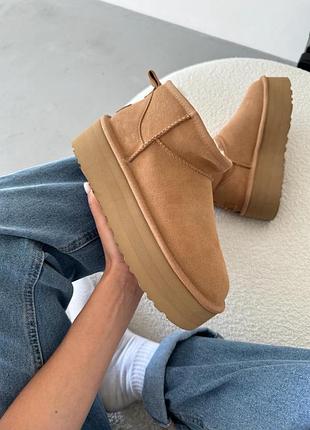 Жіночі замшеві угги ugg classic ultra mini platform xl chestnut