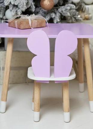 Детский прямоугольный столик со стульчиком бабочка с белым сиденьем (фиолетовый)9 фото