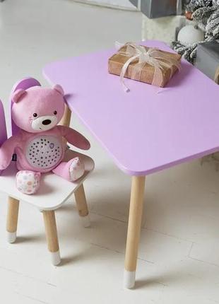 Детский прямоугольный столик со стульчиком бабочка с белым сиденьем (фиолетовый)4 фото