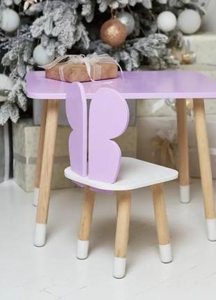 Детский прямоугольный столик со стульчиком бабочка с белым сиденьем (фиолетовый)7 фото