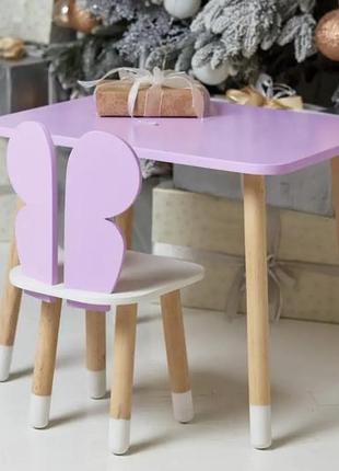 Детский прямоугольный столик со стульчиком бабочка с белым сиденьем (фиолетовый)6 фото