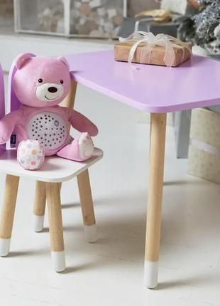 Детский прямоугольный столик со стульчиком бабочка с белым сиденьем (фиолетовый)10 фото