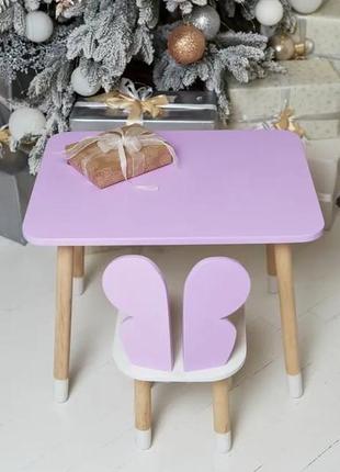 Детский прямоугольный столик со стульчиком бабочка с белым сиденьем (фиолетовый)5 фото