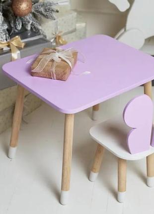 Детский прямоугольный столик со стульчиком бабочка с белым сиденьем (фиолетовый)8 фото
