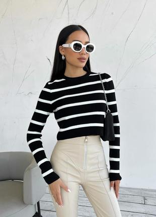 Короткий полосатый свитер оверсайз укороченный свитер с шерстью