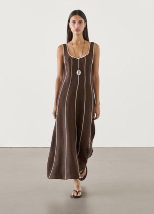 Контрастное двухцветное платье миди в полоску massimo dutti 6664/624