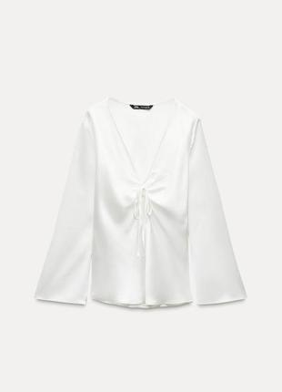 Сорочка біла із завʼязками zara new6 фото