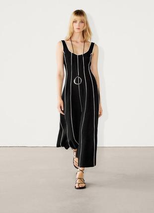 Контрастное двухцветное платье миди в полоску massimo dutti 6664/624