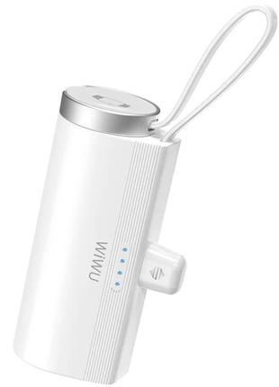 Портативное зу power bank wiwu w026 2 in 1 type-c с бзу for apple watch 15w 5000 mah