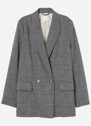 Темно серый пиджак h&m жакет блейзер удлиненный двубортный в клетку zara hm