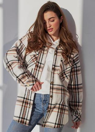 Сорочка жіноча картата, напів-вовняна, картата, молочна