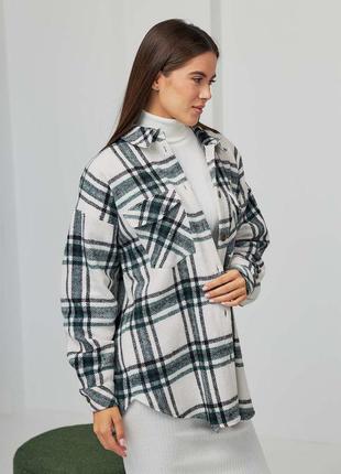 Сорочка жіноча картата, напів-вовняна, картата, зелена