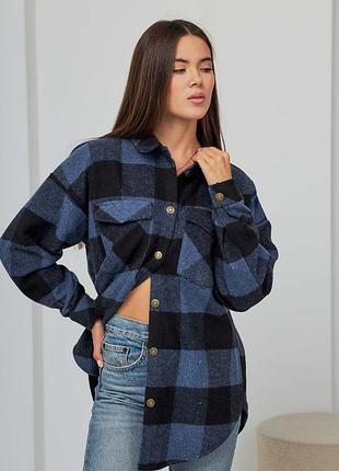 Сорочка жіноча картата, напів-вовняна, картата, синя