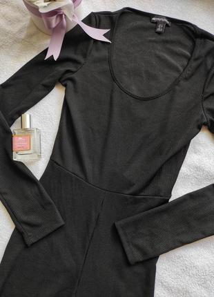 Черный комбинезон в рубчик с длинным рукавом и круглым вырезом от plt 💕