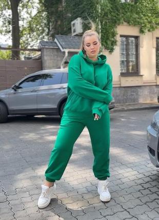 Зелений спортивний костюм жіночий якісна трьохнитка не кашлатиться oversize худі джоггери батал4 фото