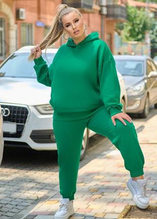 Зелений спортивний костюм жіночий якісна трьохнитка не кашлатиться oversize худі джоггери батал