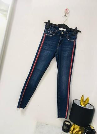 Сині джинси скіні з червоними лампасами zara z1975 denim