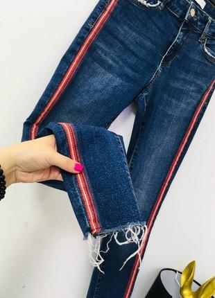 Сині джинси скіні з червоними лампасами zara z1975 denim3 фото