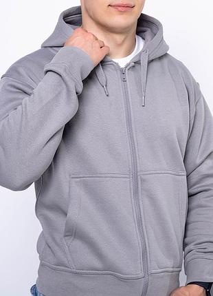 Толстовка с капюшоном теплая плотная, капюшонка серая на молнии для прогулок и тренировок