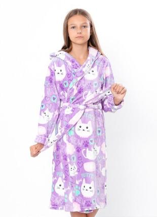 Бузьковий теплий махровий халат з котиками