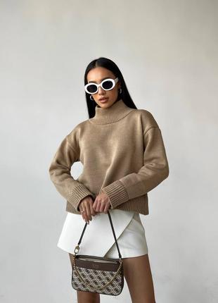 Бежевый женский моко базовый универсальный свитер женский повседневный прогулочный свитер лаконичный свитер