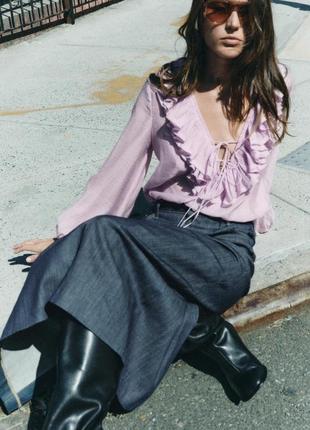 Блуза жіноча бузкова з воланами zara new