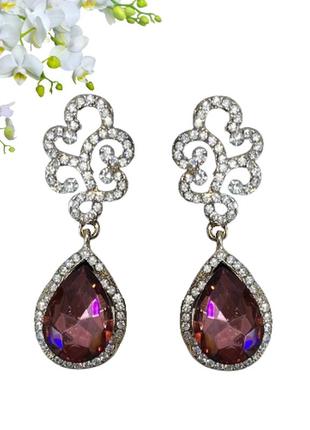 Вечірні сережки valenc олександритовий кристал fashion jewelry