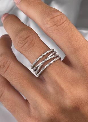 Серебряное кольцо 935 пробы + родиной, цирпонии дорожки камушков