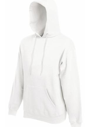 Мужская толстовка худи fruit of the loom classic hooded sweat с капюшоном на тонком флисе белый, s