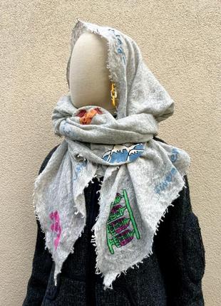 Кашемир 100%,великий шарф,палантин з вишивкою,made in nepal,етно бохо стиль,преміум бренд