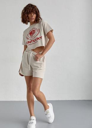 Женский спортивный комплект с шортами и футболкой хлопковый двойка,женский спортивный комплект костюм шорты футболка двойка9 фото