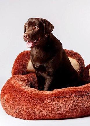 Стильный лежак для собаки коричневый бежевый5 фото
