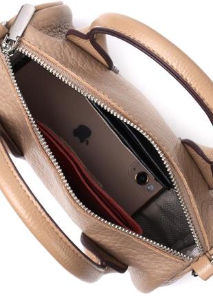 Стильная сумочка багет бочонок светлая бежевая кожаная 7223685 фото