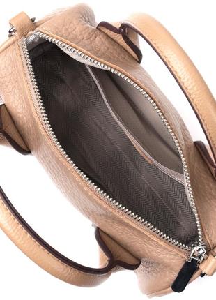 Стильная сумочка багет бочонок светлая бежевая кожаная 7223684 фото