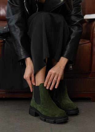 Ботинки без застежки замша зеленые челси демисезон байка 384 фото