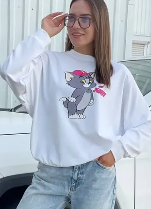 Свитшот оверсайз с принтом том и джори tom and jerry / кофта свитер