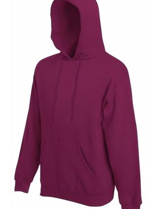 Мужская толстовка худи fruit of the loom classic hooded sweat с капюшоном на тонком флисе бордовый, s