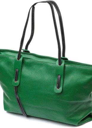 Кожаная зеленая сумка шопер большая длинные ручки 72211910 фото