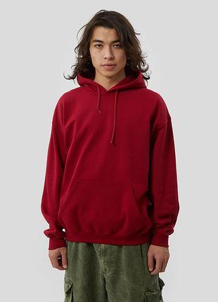 Мужская толстовка худи gildan с начесом heavy blend hoodie с капюшоном на тонком флисе гранатовый, s