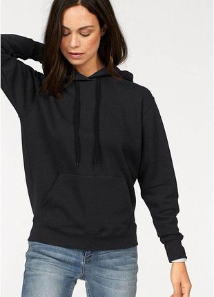 Женская приталенная худи толстовка lady classic hoodie с капюшоном на тонком флисе черный, s