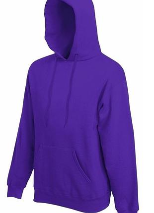 Мужская толстовка худи fruit of the loom classic hooded sweat с капюшоном на тонком флисе фиолетовый, s