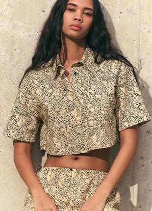 Укороченная рубашка с принтом zara new