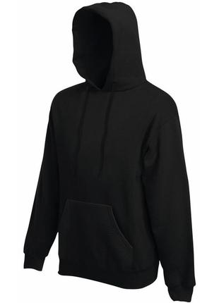 Мужская толстовка худи fruit of the loom classic hooded sweat с капюшоном на тонком флисе черный, s