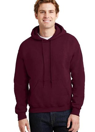 Мужская толстовка худи gildan с начесом heavy blend hoodie с капюшоном на тонком флисе бордовый, s