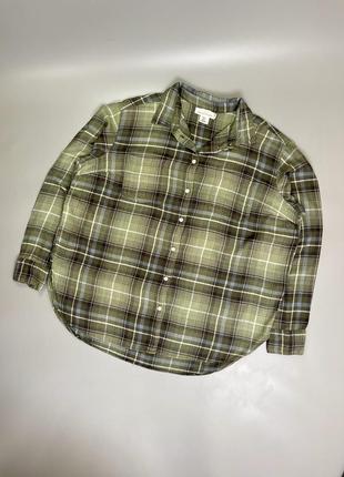 Мʼяка легка сорочка h&m хакі, оверсайз, вільна, оливкова, зелена, ейчендем, в клітинку, клітку, рубашка в клетку