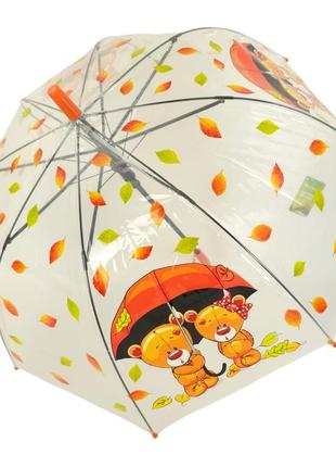 Дитяча прозора парасолька тростина напівавтомат rain proof з ведмедиками